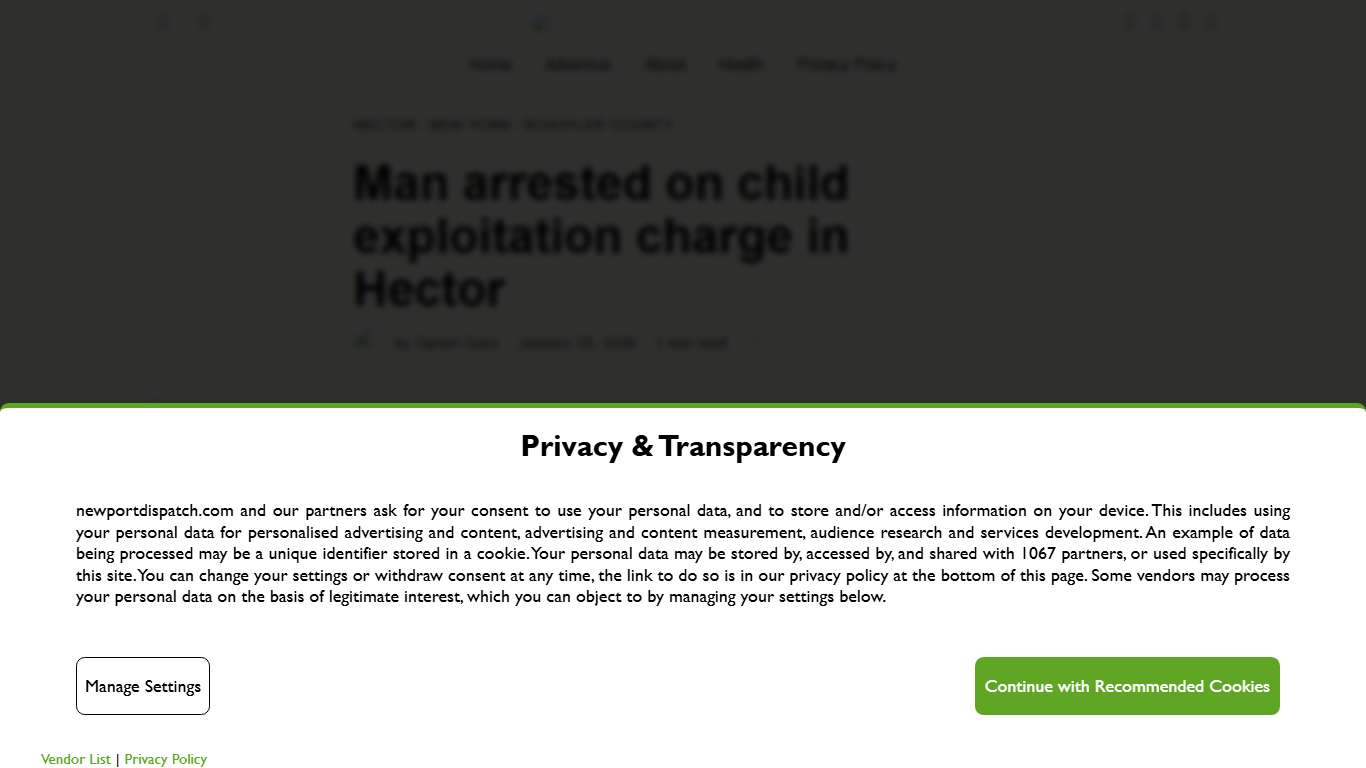 Man arrested on child exploitation charge in Hector - Newport Dispatch