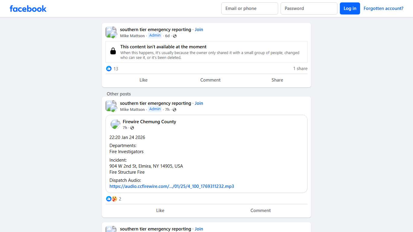 southern tier emergency reporting Facebook